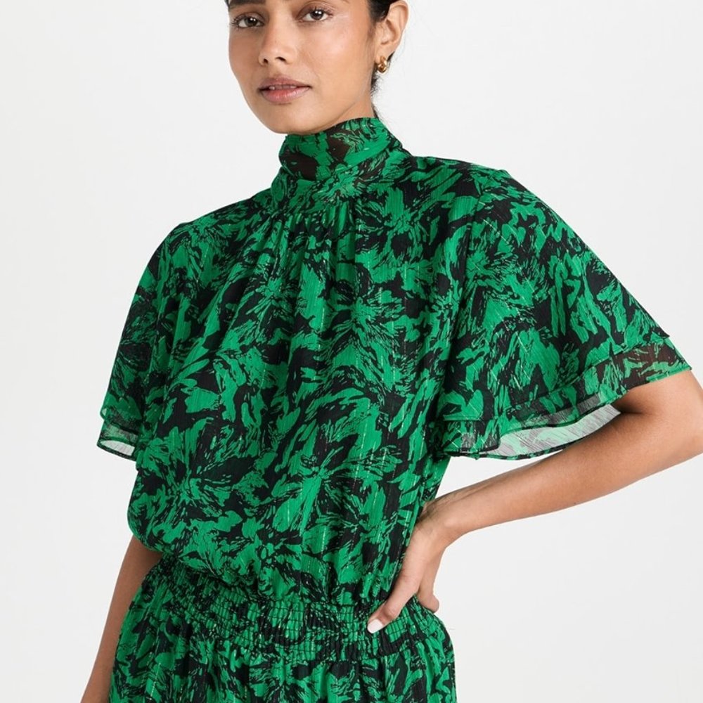 Misa Saffie Dress in Emerald Abstract - Picture 3 of 10